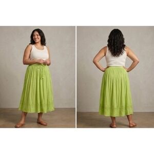 Millenium Flared Skirt Womens 18 Lime Green Drawstring Waist Embroidered Hem